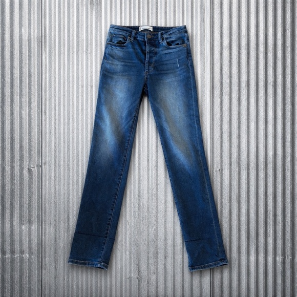 Evereve Denim - Evereve Trendy Dark Blue Denim High Rise Jeans with Straight Leg Fit Size 25